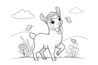 A baby llama in a flower meadow – Llama coloring page