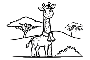 A giraffe wearing a little scarf around its neck – Giraffe Wild Wonders coloring page