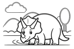 Triceratops drinking from a lake – Triceratops Dinosaur Scenes coloring page