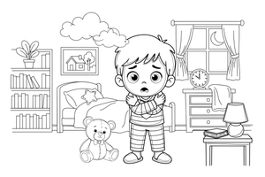 A scared child hugging themselves – Feelings coloring page
