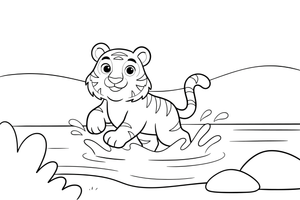 A tiger splashing in a river – Playful Tiger Wild coloring page
