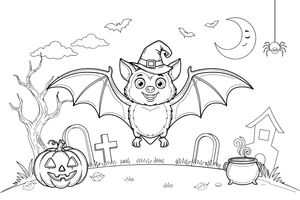 A bat with a little witch hat – Halloween Bat coloring page