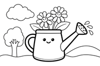 Marigold flowers in a watering can – Marigold Flower Garden coloring page