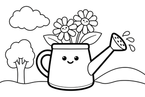 Marigold flowers in a watering can – Marigold Flower Garden coloring page