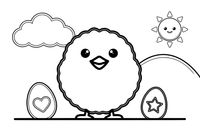 A fluffy little chick – Easter Bunny and Eggs coloring page