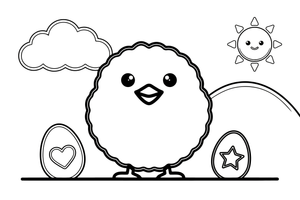A fluffy little chick – Easter Bunny and Eggs coloring page
