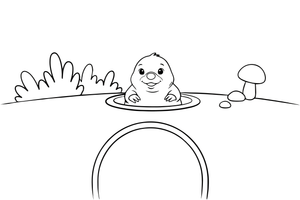 A mole peeking out of its tunnel under the ground – Animal Homes coloring page