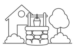 A farmhouse well with a bucket – Farmhouse coloring page