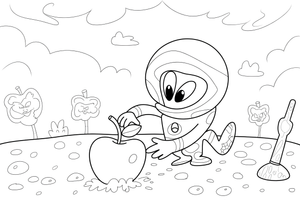Martian planting apple – Martian Apple Fun coloring page