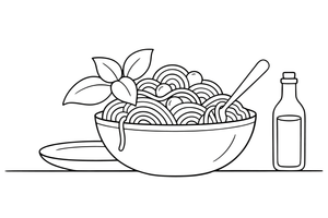 One big bowl of spaghetti up close – World Food Delights coloring page