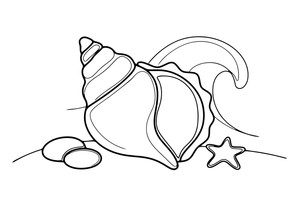 A conch shell held up like a horn – Shells & Treasures Collection coloring page