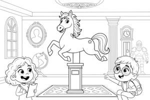 A sculpture of a horse on a stand – Historic Museum Places coloring page