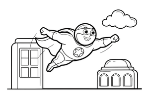 A superhero flying over the city – Superhero coloring page