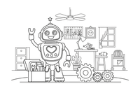 Friendly robot waving hello – Dynamic Robot Robot coloring page