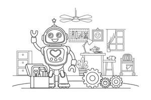 Friendly robot waving hello – Dynamic Robot Robot coloring page