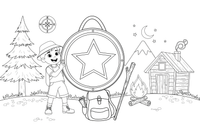 A round shield with a big star on it (outlined, empty) – Adventure Gear coloring page