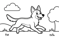 German shepherd running – Playful German shepherd Dog coloring page