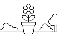 A flower pot with a blooming flower – Classic Garden Tools coloring page