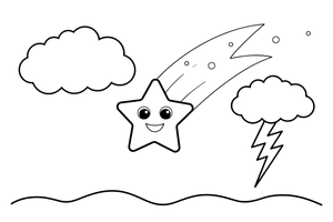 A star with a trail (shooting star) – Stormy Sky & Weather coloring page