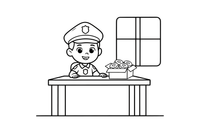A police officer at a desk with a box of donuts – Glazed Donut Sweets coloring page