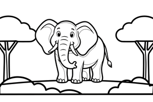A big elephant standing in the savanna – Gentle Elephant Wild coloring page