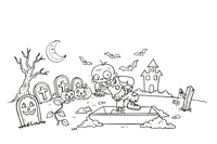 A zombie climbing out of the ground with a crooked grin – Spooky Halloween coloring page