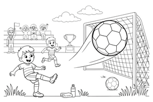 The ball going into the top corner of the goal – Energetic Soccer Player coloring page