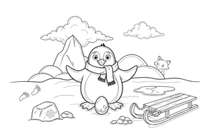 A penguin keeping an egg warm on its feet – Penguin Arctic Adventure coloring page