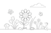 One big daisy with a round center and white petals, close up – Wildflowers coloring page