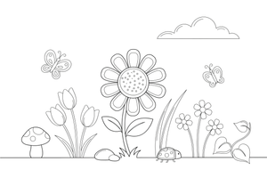 One big daisy with a round center and white petals, close up – Wildflowers coloring page
