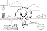 Kawaii Cute broccoli with a cheerful face – Kawaii Cute Food coloring page