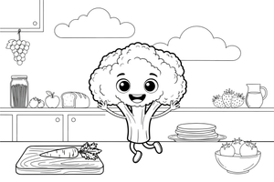 Kawaii Cute broccoli with a cheerful face – Kawaii Cute Food coloring page