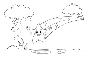 A star with a trail (shooting star) – Stormy Sky & Weather coloring page
