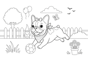 French bulldog playing with a ball – Playful French Bulldog Dog coloring page