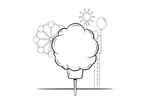 A big fluffy cotton candy on a stick, close up – Thrilling Amusement Park coloring page