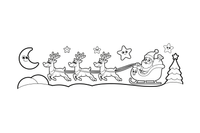 Santa's sleigh pulled by reindeer in the night sky – Santa Christmas Winter coloring page