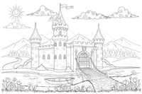 A castle with a drawbridge and gate – Castle coloring page