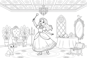 Princesses palace hall – Princesses in Royal Moments coloring page