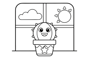 A cute cactus in a decorated pot – Vibrant Cacti & Succulents coloring page
