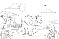 A big elephant standing in the savanna – Gentle Elephant Wild coloring page
