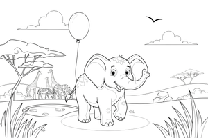 A big elephant standing in the savanna – Gentle Elephant Wild coloring page