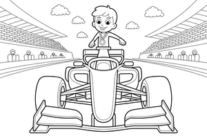 Formula 1 with a gold medal – Formula 1 Competition Scenes coloring page