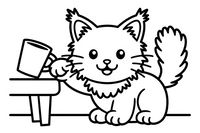 Maine Coon knocking a cup off the table edge – Maine Coon Cat Mischief coloring page
