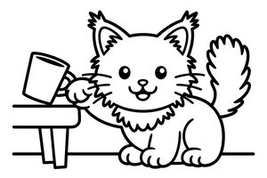 Maine Coon knocking a cup off the table edge – Maine Coon Cat Mischief coloring page