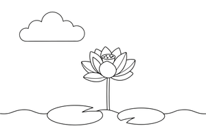 A lotus flower rising above the water on a tall stem – Water Plants coloring page