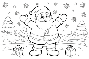 Santa cheerful in the snow – Christmas Winter Treats coloring page