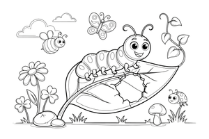 A caterpillar munching a big hole in a leaf – Insects & Bugs Insect coloring page
