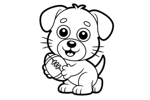 A puppy holding a small football – American Football coloring page