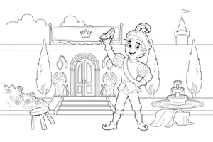 The prince holding up the glass slipper, looking for its owner – Charming Cinderella Story coloring page
