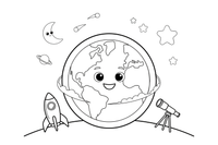 One big planet Earth with continents and oceans, close up – Planets of Space coloring page